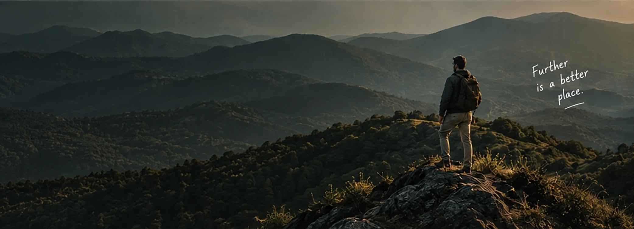 A hiker looking towards distant mountain peaks